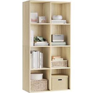 WOLTU Libreria Scaffale con 8 Scomparti a Cubi Portaoggetti, Mobile da Soggiorno Porta Libri, Libreria in Legno da Ufficio 60x29,5x121cm, Legno chiaro, SK002hei4