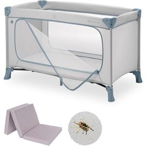 Hauck Lettino Da Viaggio Set Dream N Play Plus - Culla Neonato con Materasso e Zanzariera - Letto Pieghevole con Borsa e Ampia Apertura - Box Bambini 120x60cm (Apertura frontale, Dusty Blue)