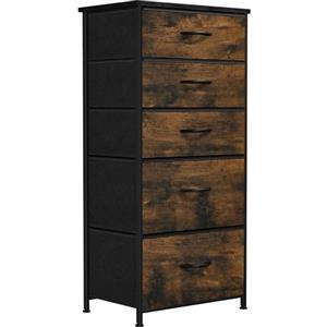 YITAHOME Cassettiera in tessuto, armadietto con 5 cassetti, Cassettiera per Corridoio in Tessuto, con vano contenitore in tessuto per soggiorno, camera da letto, cameretta dei bambini, marrone rustico