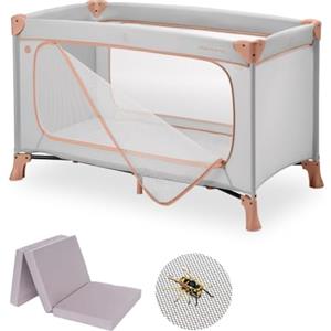 Hauck Lettino Da Viaggio Set Dream N Play Plus - Culla Neonato con Materasso e Zanzariera - Letto Pieghevole con Borsa e Ampia Apertura - Box Bambini 120x60cm (Apertura frontale, Dusty Cork)