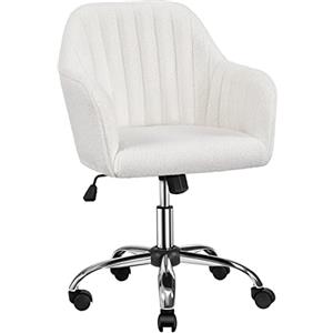 Yaheetech Sedia Scrivania Poltroncina Ufficio Ergonomica in Velluto Girevole a Rotelle Reclinabile Altezza Regolabile Imbottita Portata 136 kg Avorio