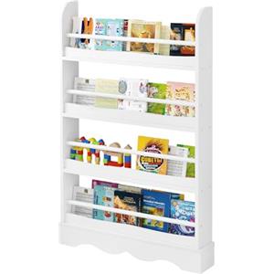 Lestarain Libreria Montessoriana per Bambini, Scaffale Porta Libri Salvaspazio a 4 Ripiani, Piccola Libreria a Muro in Legno, per Cameretta, Stanza dei Giochi, 80x12x118cm