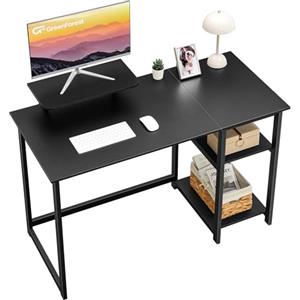 GreenForest Scrivania per computer con supporto per monitor e ripiano di archiviazione a doppia faccia, banco da lavoro per PC per studio di scrittura di apprendimento da 100 cm,Nero