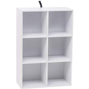 WOLTU Libreria Bianca con 6 Cubi Portaoggetti, Scaffale in Legno Multiuso, Mobiletto Salvaspazio per Soggiorno, Camera da Letto, Ufficio 59.6X29X89cm, SK002ws3