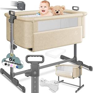 KESSER® Hubi 3in1 Culla da viaggio Culla per bambini con materasso morbido, con rotelle, 5 regolazioni in altezza, pannello laterale pieghevole per la casa e in viaggio, Beige