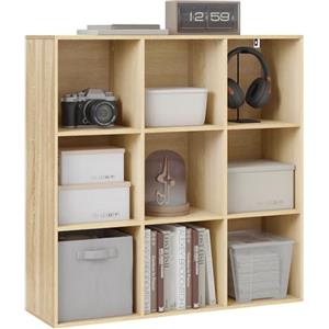 WOLTU Libreria con 9 Scomparti, Libreria a Giorno, Scaffale a Cubo, Scaffale Divisorio, Scaffale in Piedi, Ufficio, Soggiorno, Camera da Letto, 94x29,5x93 cm, Rovere chiaro, SK048hei