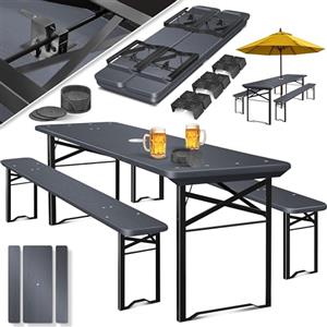 KESSER® Set di 3 mobili da giardino, pieghevole, 170 x 46 x 75 cm, 2 panche da birra, 1 tavolo da birra, tavolo da birra, tavolo da birra, tavolo da birra, tavolo da birra, set in legno, 12 protezioni