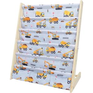 wooshwa Libreria Montessoriana per Bambini,Scaffale a 5 Livelli in Tessuto per Bambini,Librerie per Camerette con 3 Tasche con Maniche Profonde,63 * 30 * 73cm (Escavatore)