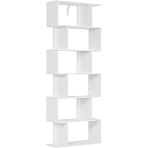 WOLTU Scaffale in Legno a 6 Ripiani, Libreria di Design Salvaspazio, Mobile Espositore per Soggiorno, Stile Moderno, 60x23,5x160cm, Colore Bianco SK012ws