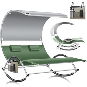 KESSER® Lettino doppio con tettuccio parasole, cuscino per 2 persone, lettino relax, lettino da giardino, superficie ergonomica, carico 240 kg, tasca laterale, colore cachi grigio