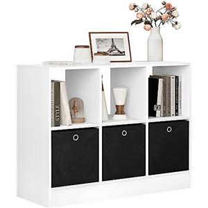 WOLTU Libreria Scaffale con 6 Cubi, Mobile Salvaspazio con 3 Ceste in TNT, Porta Libri da Terra per Cameretta, Soggiorno, Studio, Ufficio, in Legno, Bianco, 80x30x60cm, SK033ws