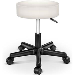 TRESKO® Sgabello da lavoro Sgabello girevole Sgabello Sgabello per salone estetico Sgabello per ambulatorio medico, con rotelle, rotazione libera di 360°, 10 cm di imbottitura (Beige)