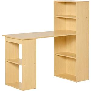 HOMCOM Scrivania Computer con Libreria Salvaspazio, Tavolo da Pranzo Porta PC per Ufficio e Studio in Truciolato 120x55x120 cm, color Legno