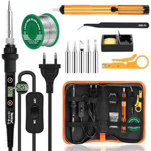 Beizkna Saldatore a Stagno Kit 80W LCD Temperatura Regolabile 180-520℃ Stagnatore Elettrico 13 in1 Interruttore ON/OFF con 5 Punte di Saldatura, Filo per Saldatura, Pompa Dissaldante