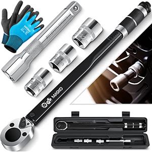 Masko® Chiave dinamometrica 6 pz. Set 40-210Nm 1/2 ' CV con 3 attacchi da 17 mm, 19 mm, 21 mm e prolunga da 125 mm con custodia +/- 4% di tolleranza chiave per pneumatici chiave dinamometrica