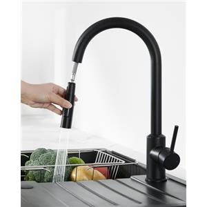 ANYCEE Rubinetto Lavello Cucina Nero, Miscelatore Cucina con Doccetta Estraibile Girevole a 360 °, 2 Modalità Rubinetti Cucina, Acciaio Inox 304, La Valvola in Ceramica Assicura Durata