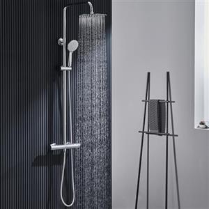 Ulytid Colonna Doccia con Miscelatore Termostatico, Kit Doccia con Soffione e Doccetta, Rubinetto Doccia da Muro, Saliscendi Doccia Regolabile, Sistema Doccia Cromato, Soffione Rotondo 25x25cm