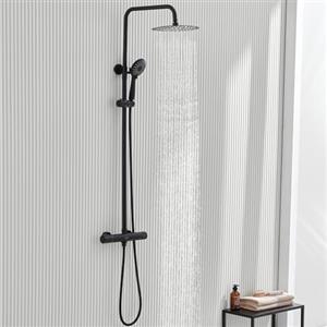 Ulytid Kit Doccia con Soffione e Doccetta, Colonna Doccia con Miscelatore Termostatico, Sistema Doccia Saliscendi Doccia Regolabile, Soffione Rotondo in Acciaio Inox 25cm, Set Doccia Completo Nero