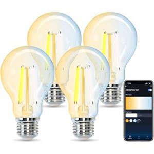 Aigostar Lampadine Smart WiFi E27 Alexa Lampadine Vintage A60 6W Edison Lampadina WiFi Dimmerabile 2700K-6500K, Controllo Remoto tramite APP, Compatibile Con Alexa, Google Home, Trasparente 4 Unità