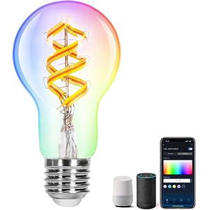 Aigostar Lampadina Alexa, Lampadine Smart E27 RGBW 4.9W 420LM, Smart Bulb A60 Luce Calda 2700K, Lampadine Intelligenti Compatibile con Alexa e Google Home. Lampadina Vintage Filamento WIFI, 1 Unità