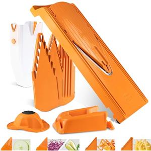 Börner Affettaverdure V3 (Set Professionale) - Affettatrice Multifunzionale per Fette, Julienne, Cubetti - Mandolina Regolabile con Lama a V in Acciaio Inossidabile - Colore: Arancione