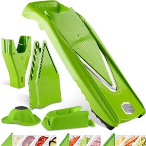 Börner Affettaverdure V5 (Profi Set) - Mandolina Regolabile con 10 Tipi di Taglio - Affettaverdure con Lama a V in Acciaio Inox - Set Tagliaverdure con Dockingstation - Colore: Verde