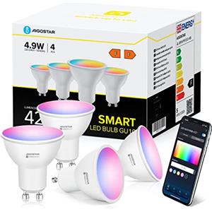 Aigostar Lampadine Smart Alexa GU10 SL2 Lampadina WIFI LED 4.9W 420LM, Lampadine Intelligenti Dimmerabile RGB & 2700K-6500K, Controllo App, compatibile con Alexa/Google Home, 4 Unità.
