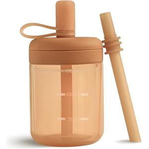 Moonkie Borraccia con Cannuccia, Bicchiere Antigoccia Bambini Silicone, Bicchiere con Cannuccia, Tazza con Cannuccia senza BPA, per Lavastoviglie, 6 Mesi+, 5oz(Argilla rossa)