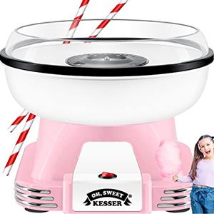 KESSER® Set di Macchine per Zucchero Filato per la Tua casa, con 30 Bastoncini di Zucchero Filato e cucchiai dosatori - Macchina retrò Cotton Candy, con Accessori - Altezza 22 cm - 500 W Rosa Bianco