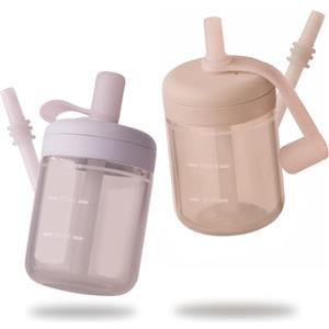 Moonkie Borraccia con Cannuccia, Bicchiere Antigoccia Bambini Silicone, Bicchiere con Cannuccia, Tazza con Cannuccia senza BPA, per Lavastoviglie, 6 Mesi+, 5oz(Lilla morbido/Blush)