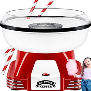 KESSER® Set di Macchine per Zucchero Filato per la Tua casa, con 30 Bastoncini di Zucchero Filato e cucchiai dosatori - Macchina retrò Cotton Candy, con Accessori - Altezza 22 cm - 500 W Rosso Bianco