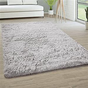 Paco Home Tappeto Salotto Pelo Lungo Soggiorno Pelliccia Finta Shaggy Morbido Monocolore, Dimensione:60x100 cm, Colore:Argento