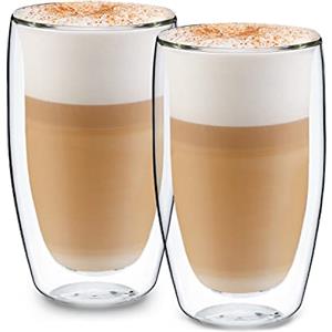 GLASWERK Bicchieri di Design - Bicchieri Termici di Alta Qualità, per Latte Macchiato, Caffé, Espresso, Tè, in Vetro Borosilicato a Doppia Parete, Lavabili in Lavastoviglie, 2 x 430ml