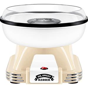 KESSER® Set di Macchine per Zucchero Filato per la Tua casa, con 30 Bastoncini di Zucchero Filato e cucchiai dosatori - Macchina retrò Cotton Candy, con Accessori - Altezza 22 cm - 500 W Bianco Crema