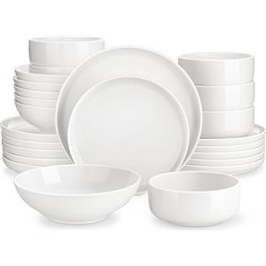 MALACASA Serie LUNA Servizio di Piatti in Porcellana Bianca per 6 Persone con Piatti Piani Grandi, Piatti da Dessert, Piatti Fondi, Ciotole, Set di Piatti Rotonde 24 Pezzi