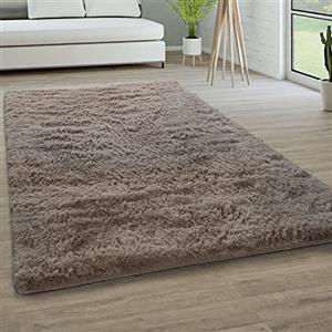 Paco Home Tappeto Salotto Pelo Lungo Soggiorno Pelliccia Finta Shaggy Morbido Monocolore, Dimensione:60x100 cm, Colore:Taupe