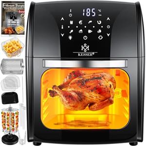 KESSER® - Friggitrice ad aria calda XXL 9 in 1, con griglia girevole, essiccatore, microonde, ricettario, spiedino, 1800 Watt, griglia senza olio, 8 programmi, con accessori, nero