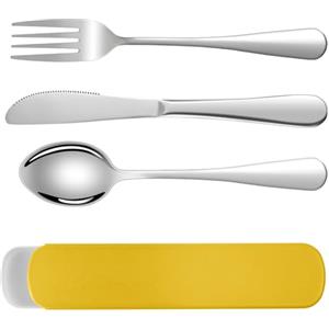 HOTUT 3 Pezzi Posate da Campeggio Kit con Borsa Portaoggetti, Set di Posate Acciaio Inox, Finitura Lucida Lavabili in Lavastoviglie, Posate da Viaggio in Argento con Cucchiaio Forchetta Coltello