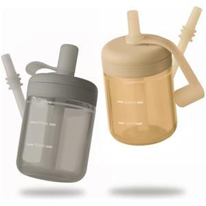Moonkie Borraccia con Cannuccia, Bicchiere Antigoccia Bambini Silicone, Bicchiere con Cannuccia, Tazza con Cannuccia senza BPA, per Lavastoviglie, 6 Mesi+, 5oz(Lunar grey/Caffè chiaro)
