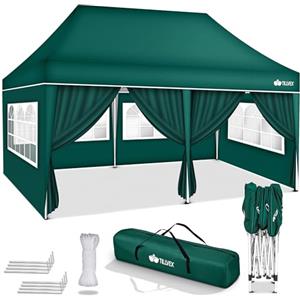 tillvex Gazebo 3x6m da Giardino | Gazebo pieghevole regolabile in altezza | Tenda Pop up impermeabile da protezione UV 50+ | Tenda Padiglione + Sacca di Trasporto (Verde - con 6 pannelli laterali)