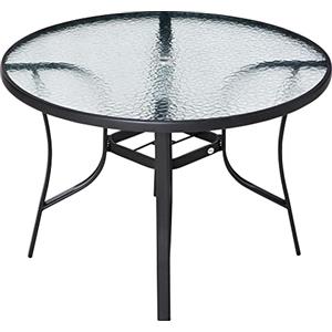 Outsunny Tavolo da Giardino Rotondo con Foro per Ombrellone, Tavolo da Esterno in Acciaio e Vetro Ф106.5cm, Nero