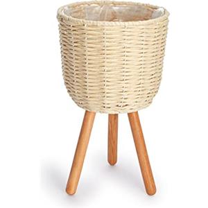 Paco Home Vaso Portavaso Grande Fioriera Interni Set Vaso Per Piante Vimini Intrecciato Fiori Legno Pellicola, Colore:Crema, Set:2pcs Set/Design 3