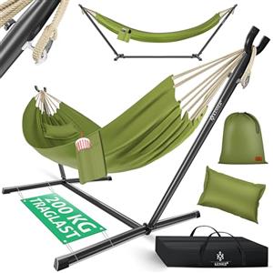 KESSER® Amaca Hill con Telaio e Cuscino - Doppia Amaca per 2 Persone - Solida Struttura - capacità di carico 200 kg - per Esterni ed Interni - Poltrona sospesa XXL Doppia o Multi-Persona, Cachi