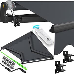 KESSER® Tenda da Sole Elettrica con Telecomando - 300 x 250 cm, Tenda da Sole pieghevole, Tenda da Sole Patio, Tenda da Sole a Morsetto, incl. Supporto a parete, Antracite