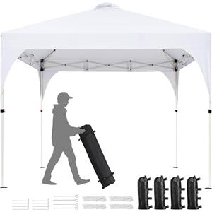 Yaheetech Gazebo da Giardino 3 x 3 M Tendone Pieghevole Impermeabile in Ferro Tela Oxford con Paletti/Corde per Spiaggia/Uso Commerciale/Patio Bianco