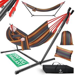 KESSER® Amaca Hill con Telaio e Cuscino - Doppia Amaca per 2 Persone - Solida Struttura - capacità di carico 200 kg - per Esterni ed Interni - Poltrona sospesa XXL Doppia o Multi-Persona, Multicolore