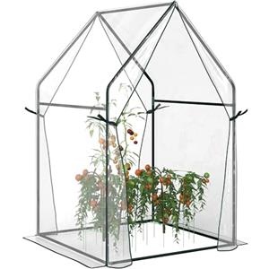 Outsunny Mini Serra da Giardino Verticale, Serra da Balcone con 2 Porte Avvolgibili e Copertura in PE 90x90x145cm, Trasparente