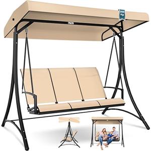 KESSER® Dondolo Hollywood con tettuccio parasole, 3 posti, portata fino a 300 kg, sdraio da giardino con piedini antiscivolo, panca a dondolo, impermeabile, per esterni e interni (beige)