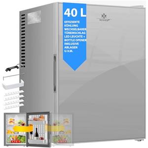 KESSER® Minifrigo, Capacità minibar 40 litri, Silenzioso 22db, Camera da letto, Cerniera porta frontale in vetro, circa 4°-16°C Altezza 57cm, Illuminazione interna, Argento