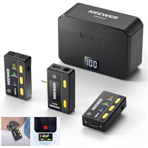 NEEWER Microfono Lavalier Wireless per Telefono, Anti Rumore, Trasmissione a Lungo Raggio, 12h Lavoro, Mic da Bavero con Custodia Ricarica Compatibile con iPhone 15 Android PC Laptop con Tipo C, KM16